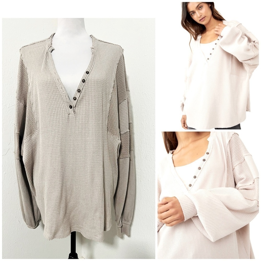 Free People We The Free Castillo Henley Medium Long Sleeve Women Patch Work EUC